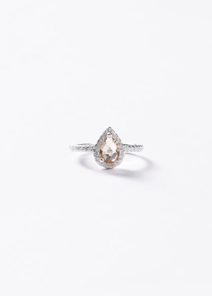 Anillo gota amarillo champagne zirconias laterales plata 925