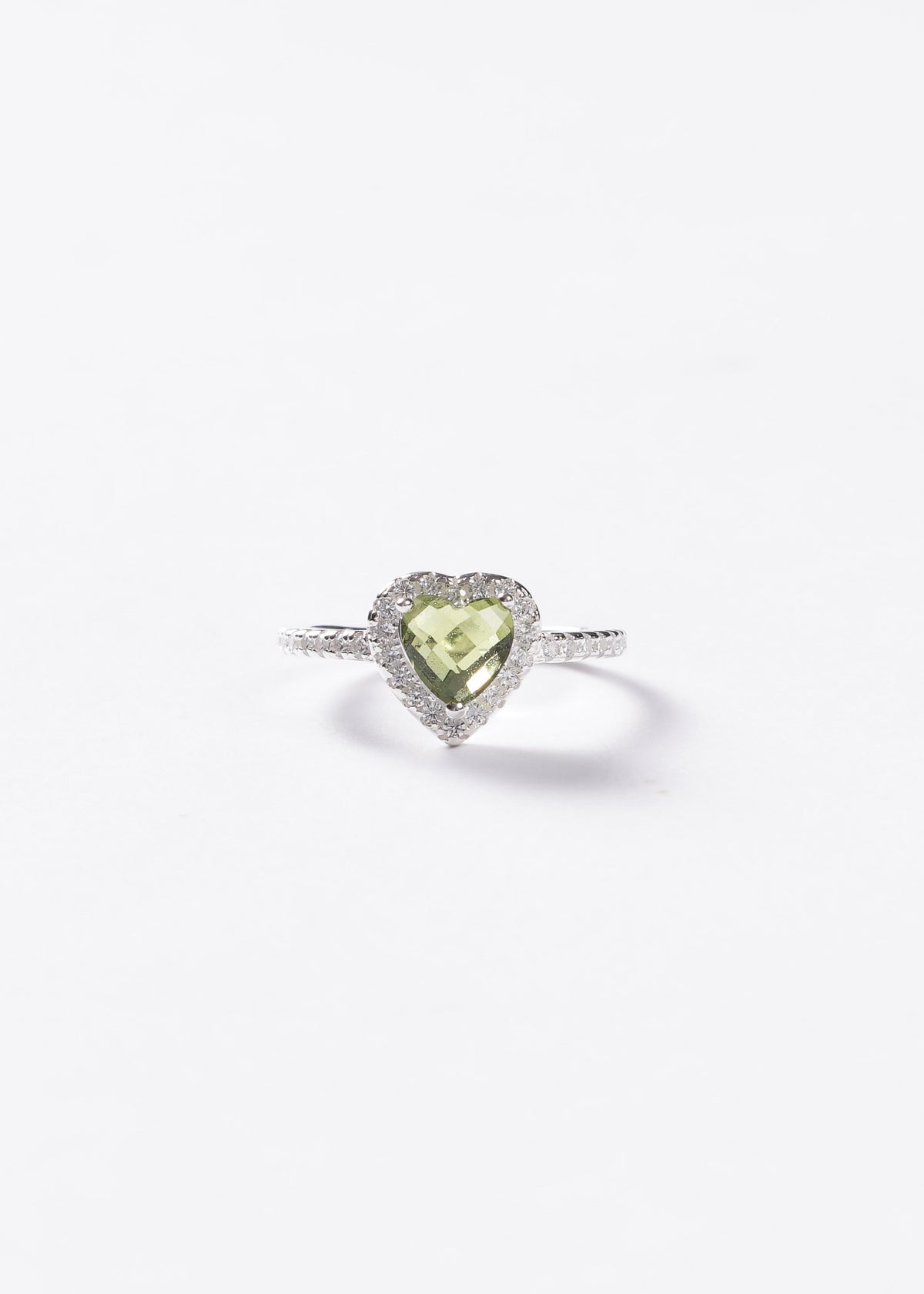 Anillo corazón promesa zirconia verde oliva plata 925