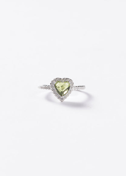Anillo corazón promesa zirconia verde oliva plata 925