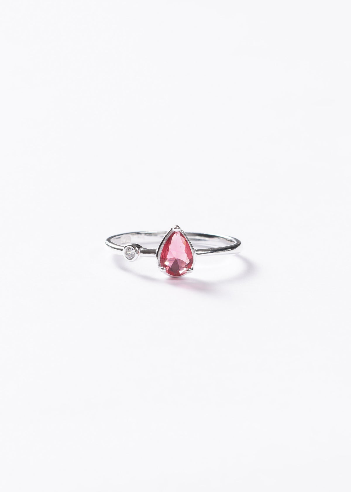 Anillo gota roja con punto luz plata 925 & zirconia