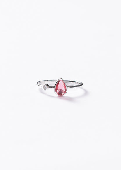 Anillo gota roja con punto luz plata 925 & zirconia