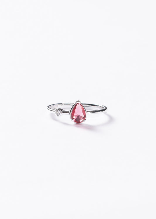 Anillo gota roja con punto luz plata 925 & zirconia