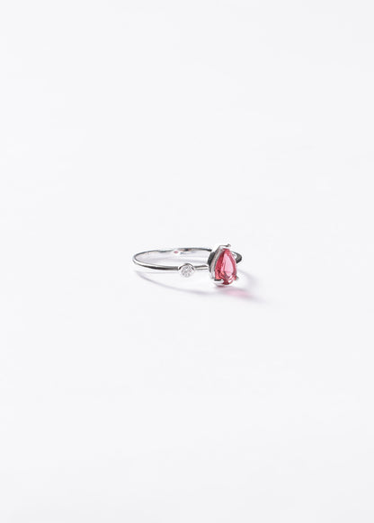 Anillo gota roja con punto luz plata 925 & zirconia