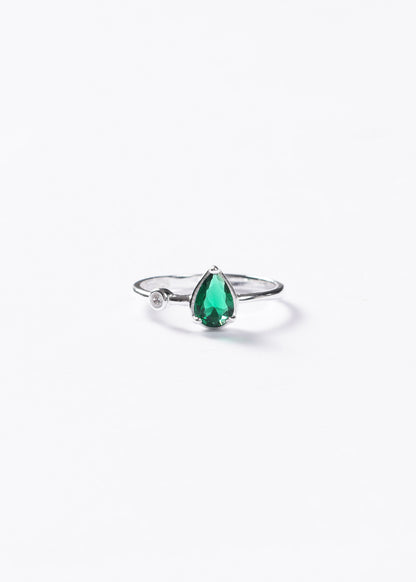 Anillo gota verde con punto luz plata 925 & zirconia