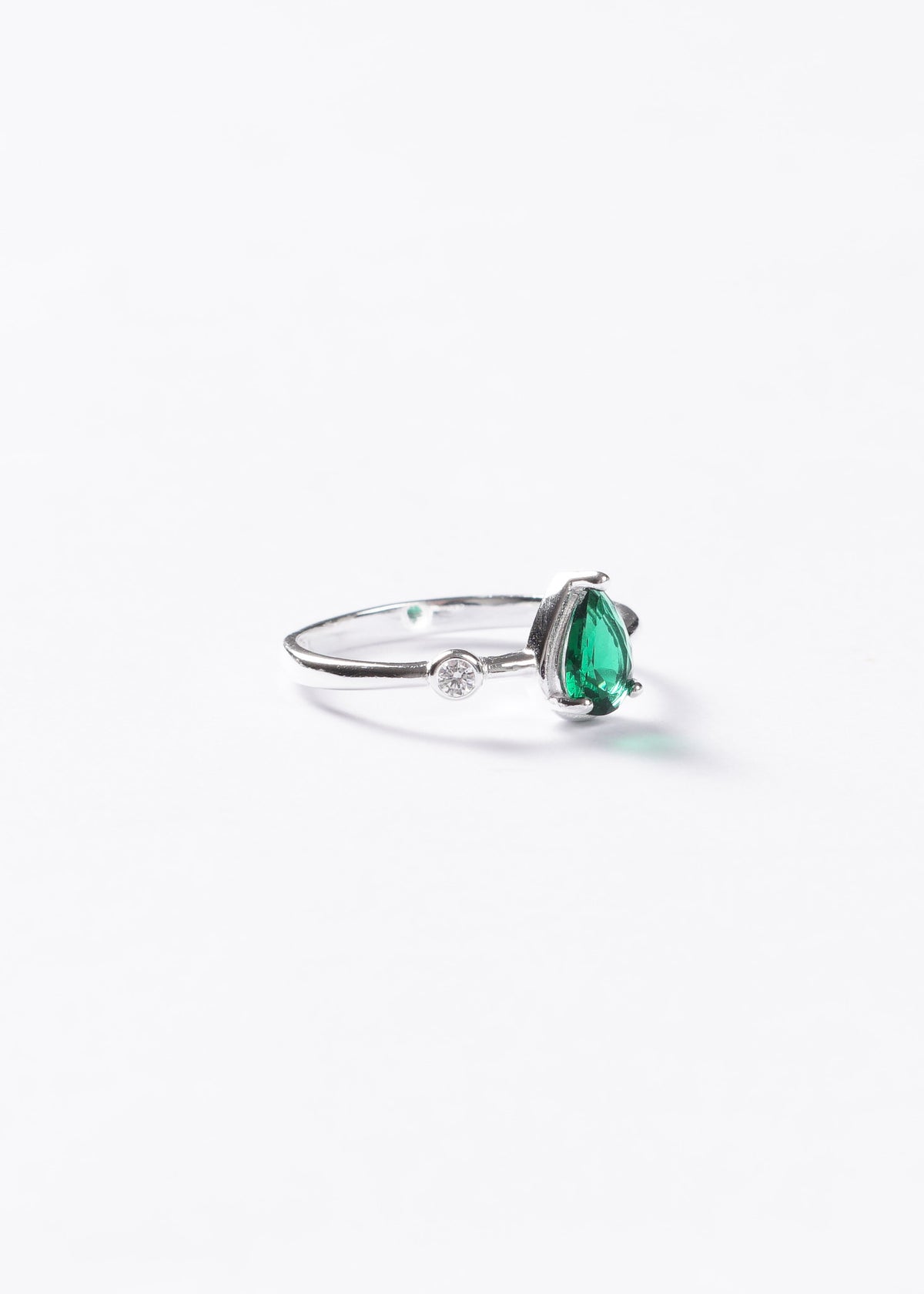 Anillo gota verde con punto luz plata 925 & zirconia