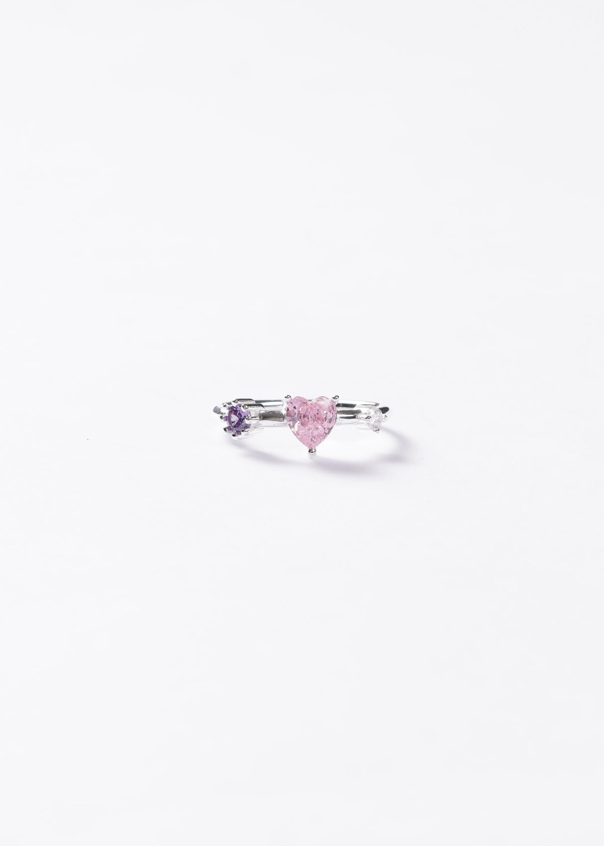 Anillo corazón rosa con punto luz violeta Plata 925 & Zirconias