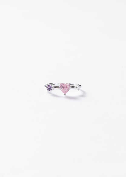 Anillo corazón rosa con punto luz violeta Plata 925 & Zirconias