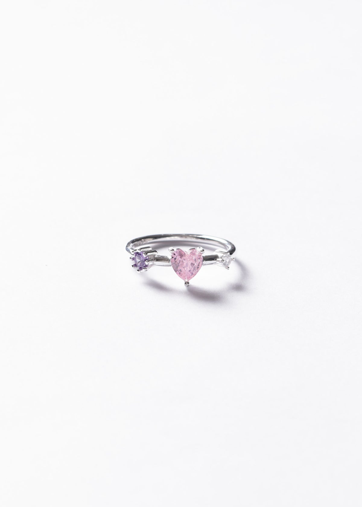 Anillo corazón rosa con punto luz violeta Plata 925 & Zirconias
