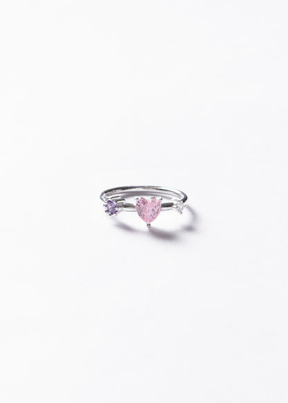 Anillo corazón rosa con punto luz violeta Plata 925 & Zirconias