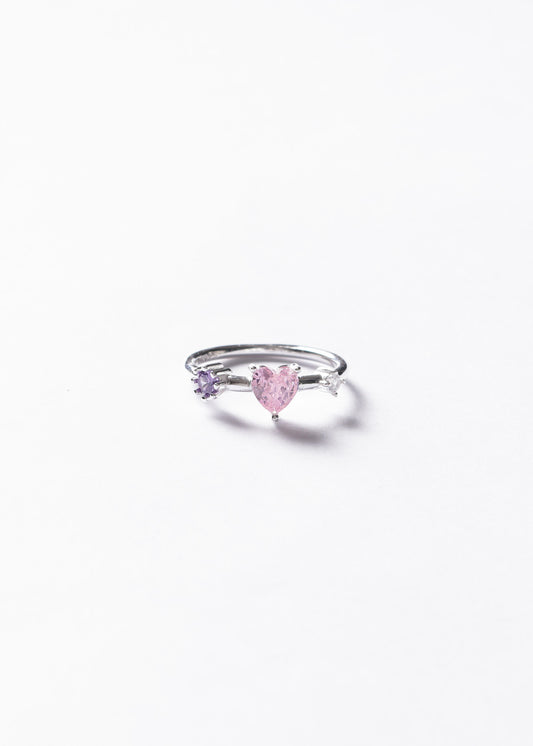 Anillo corazón rosa con punto luz violeta Plata 925 & Zirconias