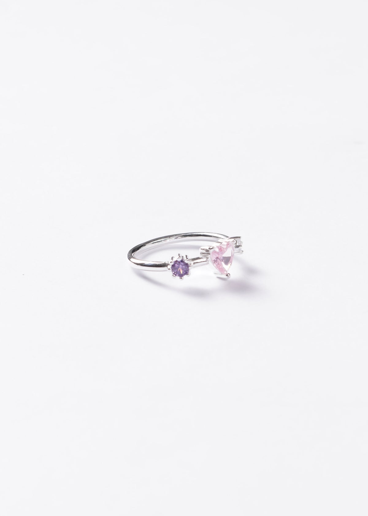 Anillo corazón rosa con punto luz violeta Plata 925 & Zirconias