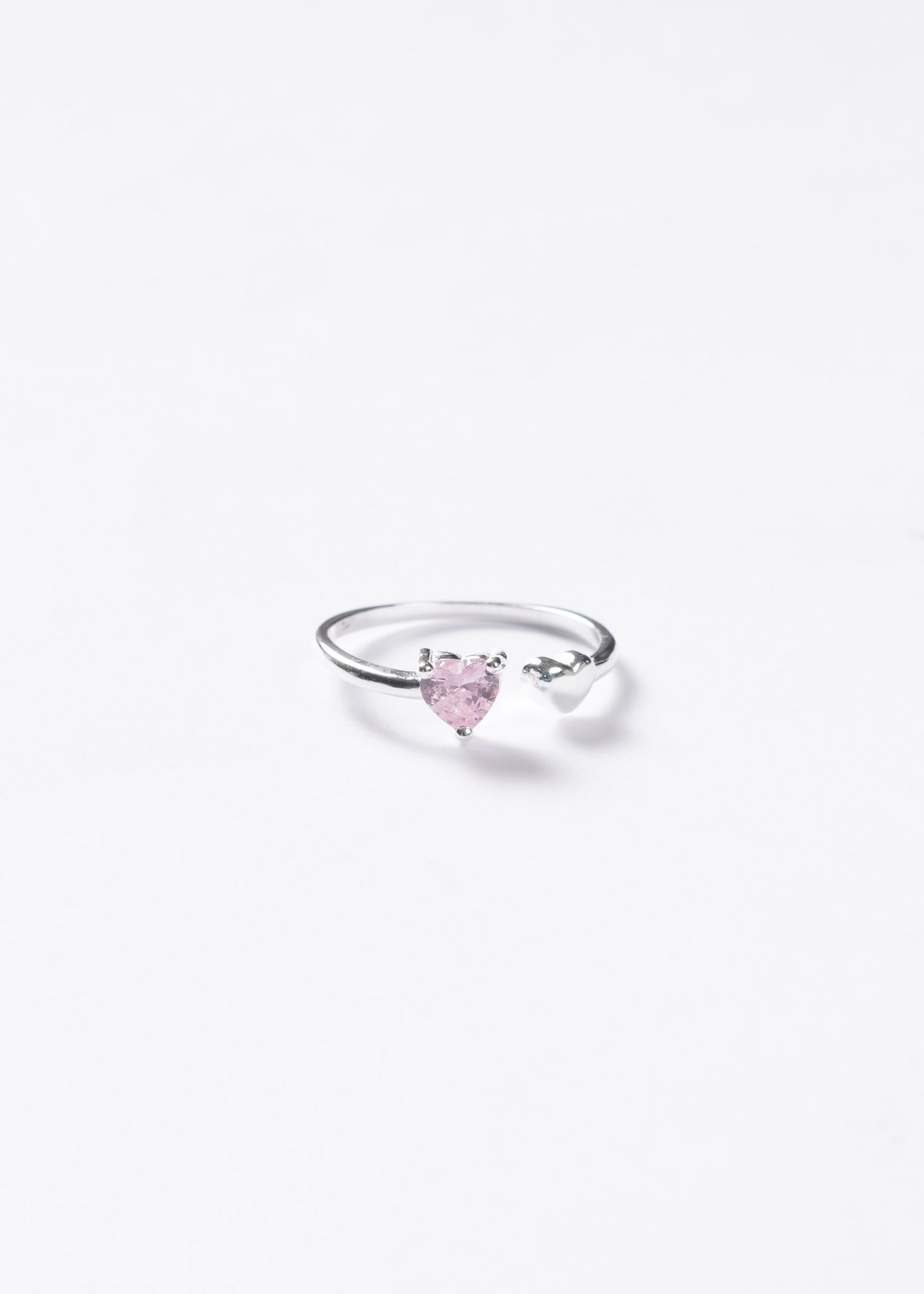 Anillo abierto corazón rosa semi ajustable Plata 925 & Zirconia