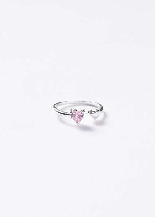 Anillo abierto corazón rosa semi ajustable Plata 925 & Zirconia
