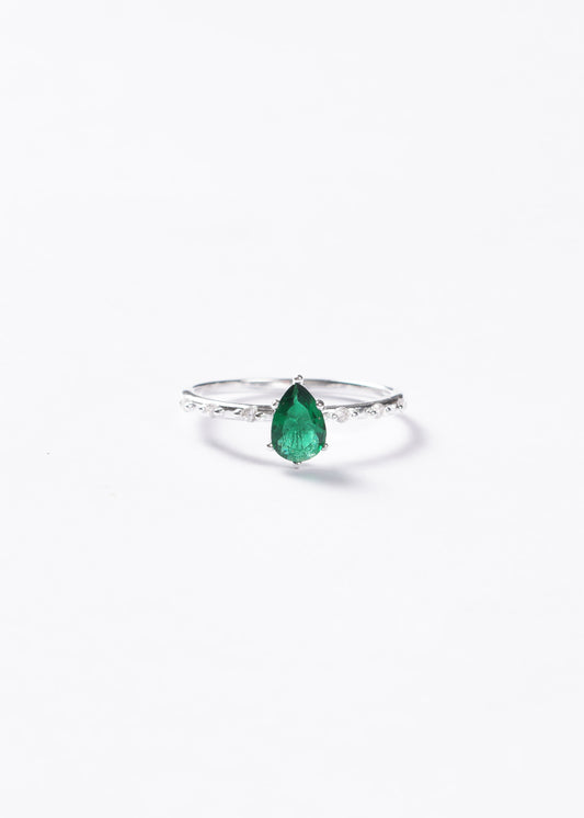 Anillo gota verde zirconia con laterales plata 925