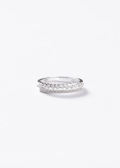 Anillo doble línea de brillo Plata 925 & Zirconias