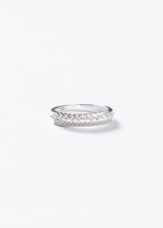 Anillo doble línea de brillo Plata 925 & Zirconias