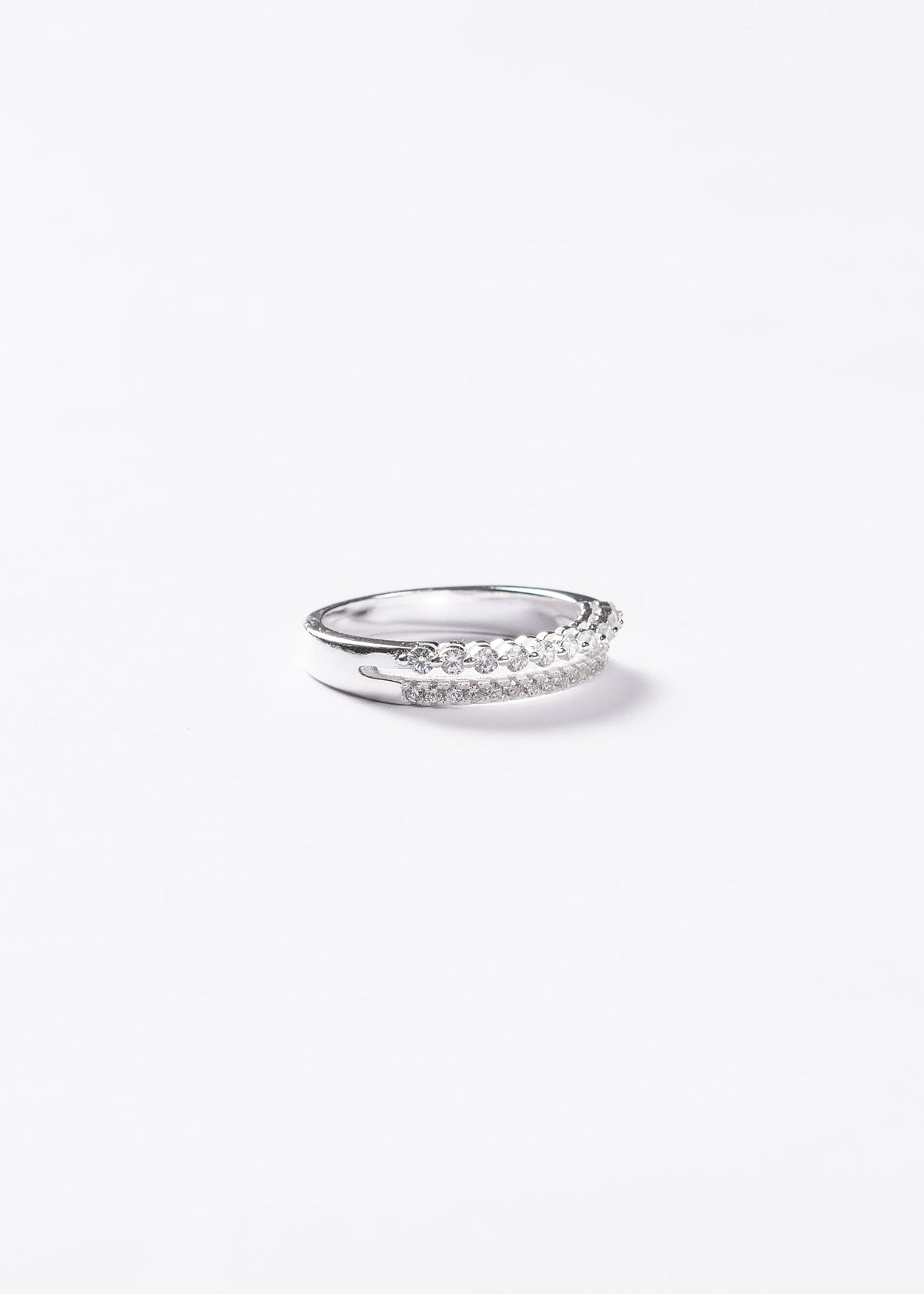 Anillo doble línea de brillo Plata 925 & Zirconias