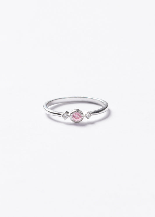 Anillo punto luz rosa y laterales plata 925