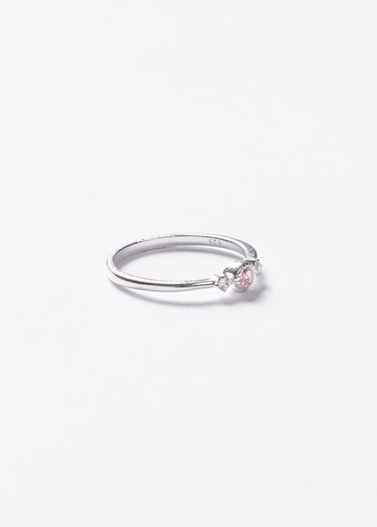 Anillo punto luz rosa y laterales plata 925