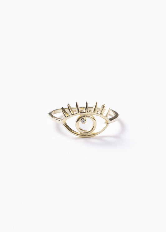 Anillo ojo turco pestañas plata 925 & baño en oro 18k