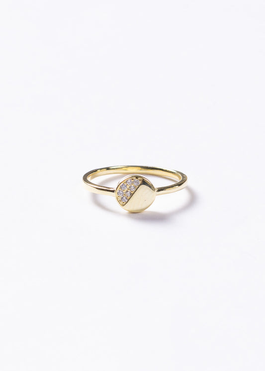 Anillo tacha mitad zirconias plata 925 & baño en oro 18k