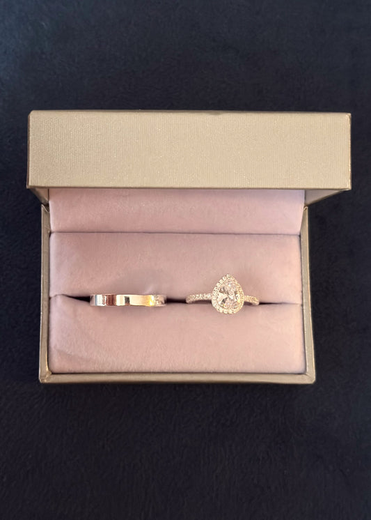 Set Alianza cinta + Anillo gota zirconias blancas Plata 925 & Zirconias - Parejas