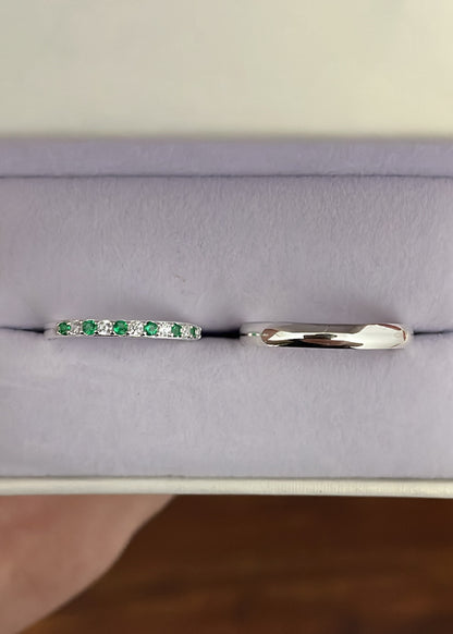 Set anillos sin fin verde + alianza bombé 3mm plata 925 & zirconias - Parejas