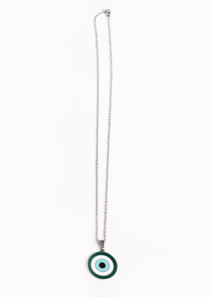Collar cadena ojo turco verde acero quirúrgico