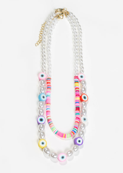 Collar doble perlas y ojitos mostacillas
