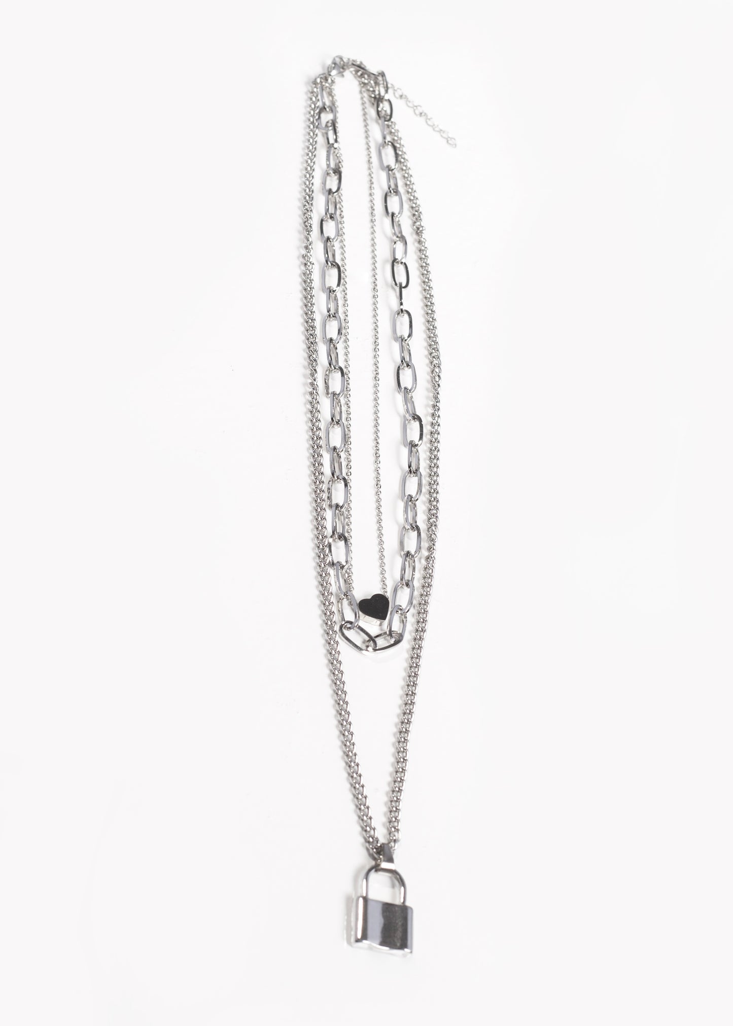 Cadena collar triple corazón y candado acero quirúrgico