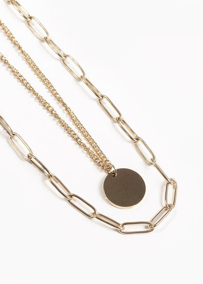 Cadena collar doble con dije círculo acero quirúrgico