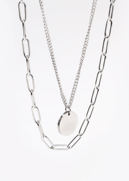 Cadena collar doble con dije círculo acero quirúrgico