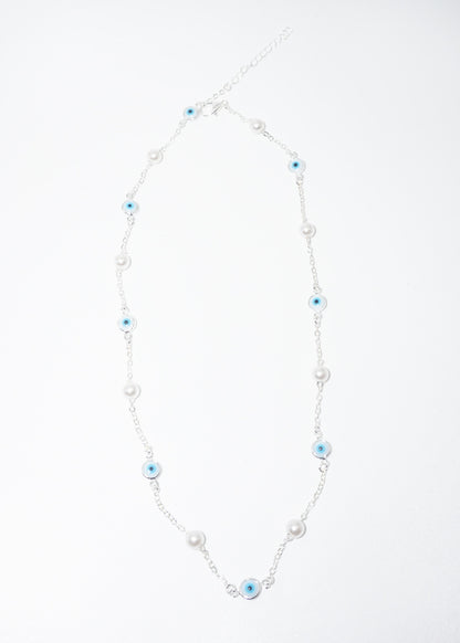 Collar cadena perlas y ojos turcos