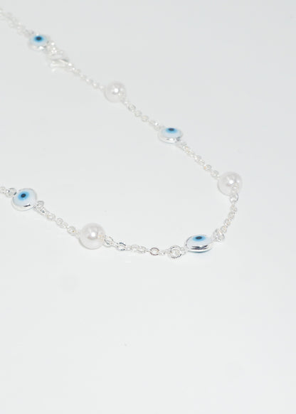 Collar cadena perlas y ojos turcos