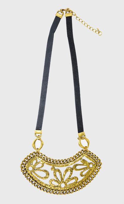 Collar cuerina con dije flores vintage