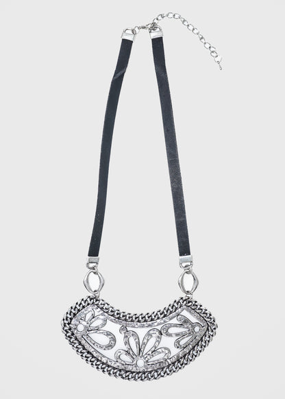 Collar cuerina con dije flores vintage