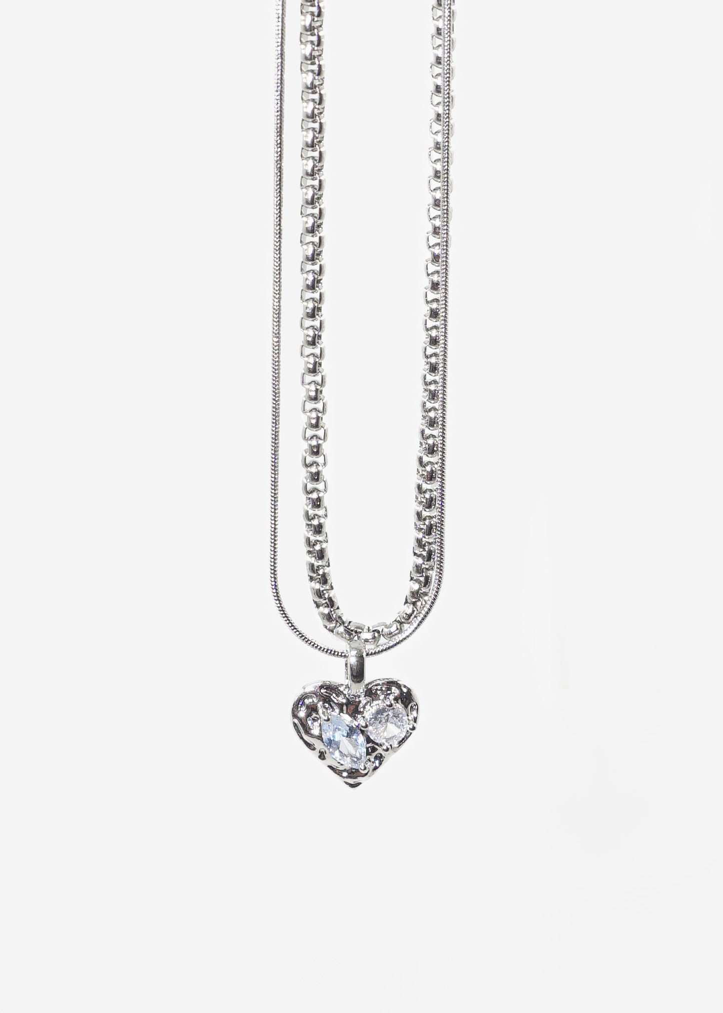 Cadena collar doble dije corazón zirconias acero quirúrgico