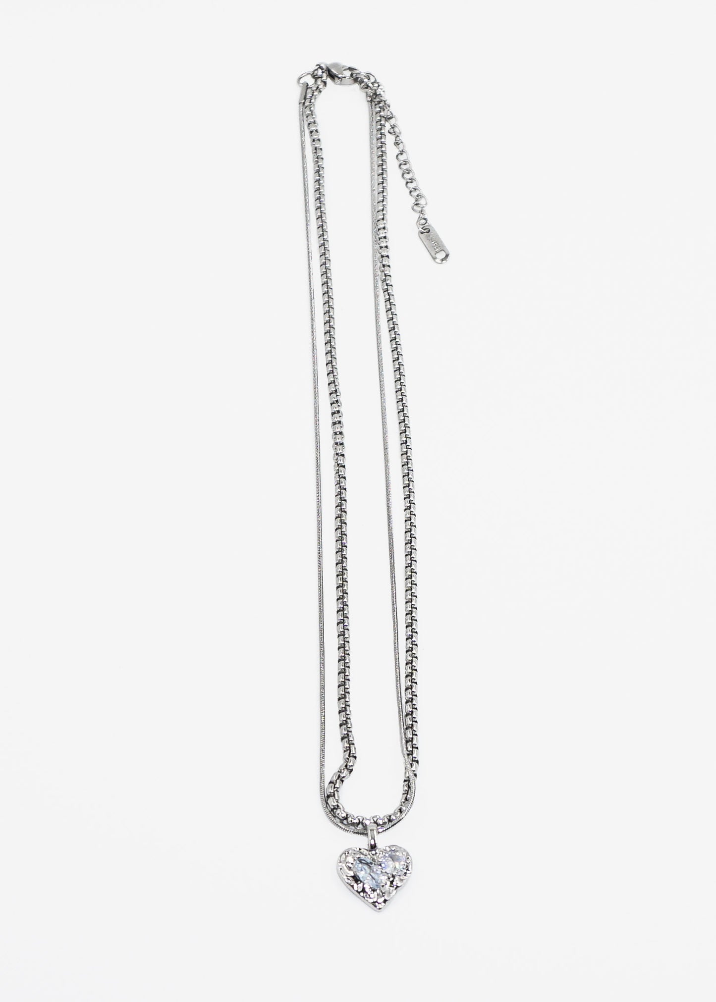 Cadena collar doble dije corazón zirconias acero quirúrgico