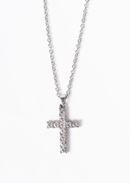 Cadena con dije cruz brillante zirconias acero quirúrgico
