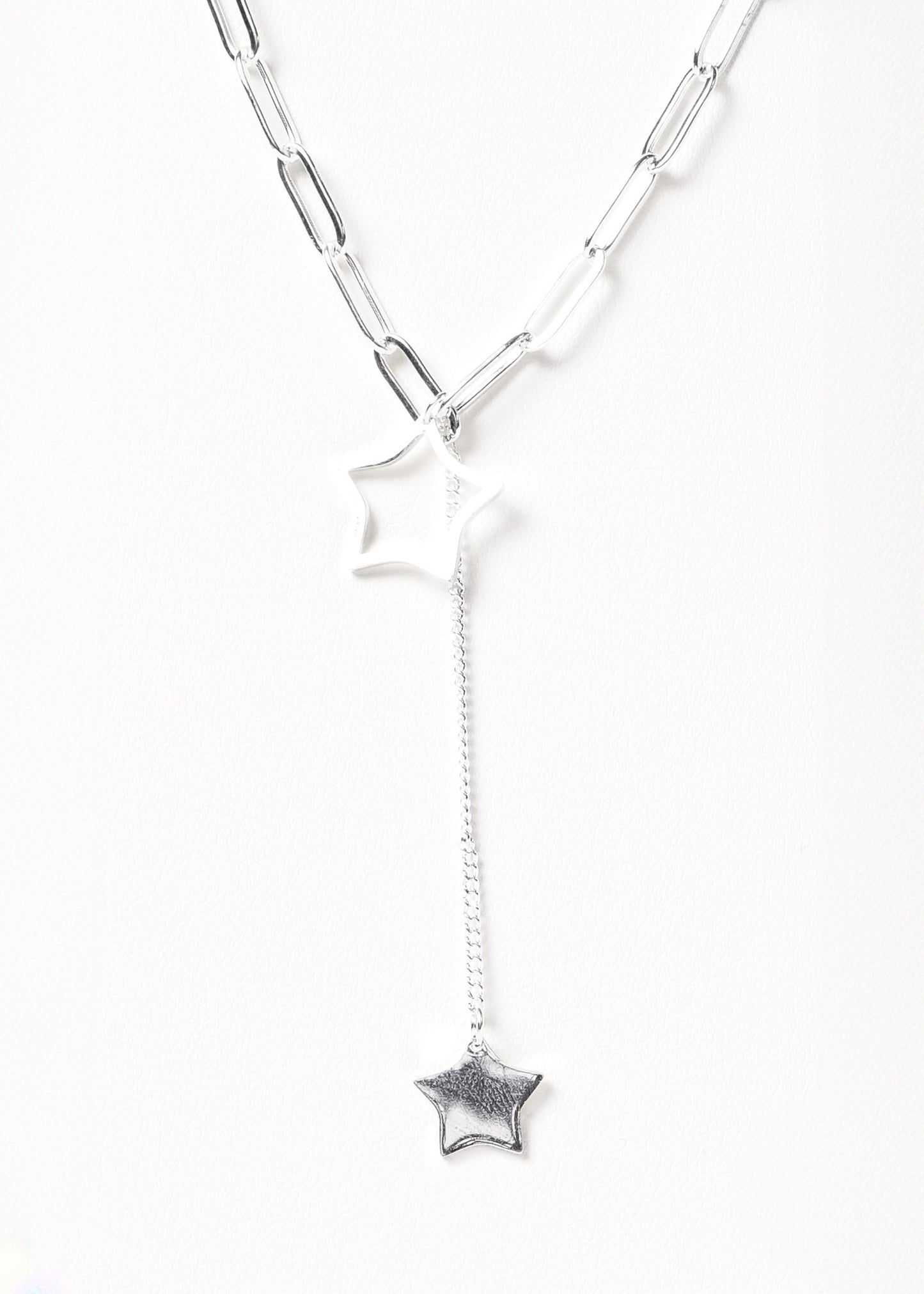 Collar eslabones y dijes estrellas acero quirúrgico blanco