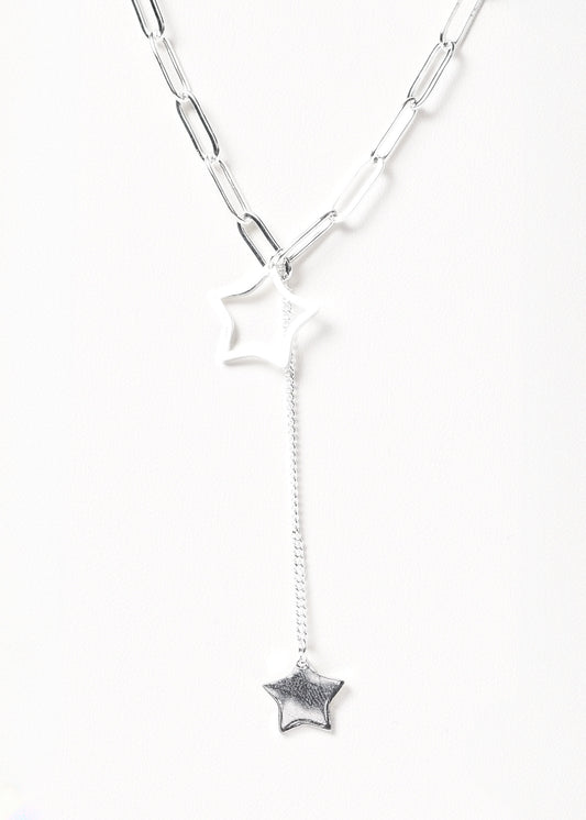 Collar eslabones y dijes estrellas acero quirúrgico blanco