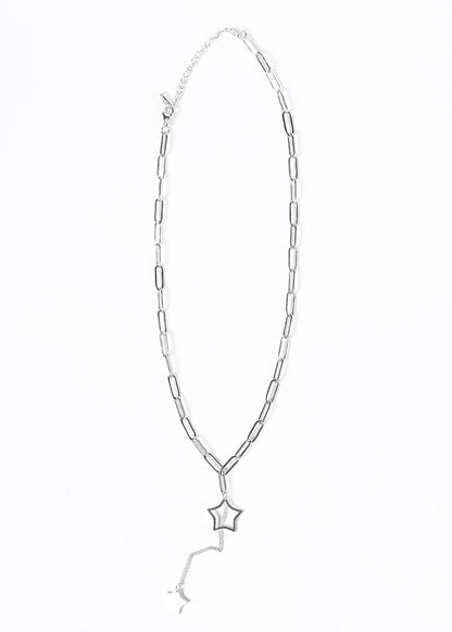 Collar eslabones y dijes estrellas acero quirúrgico blanco