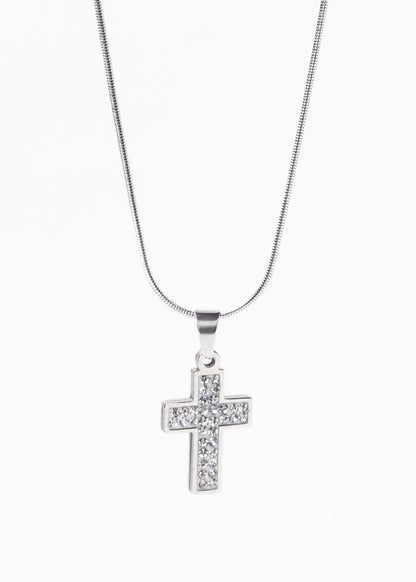 Cadena con dije cruz brillo strass acero quirúrgico