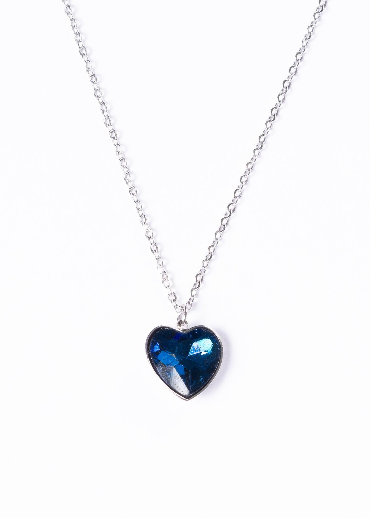 Collar forcet 50cm con dije corazón cristal azul - Acero quirúrgico