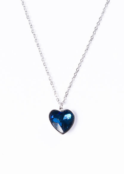 Collar forcet 50cm con dije corazón cristal azul - Acero quirúrgico