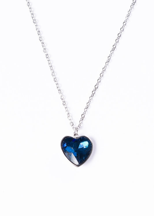 Collar forcet 50cm con dije corazón cristal azul - Acero quirúrgico