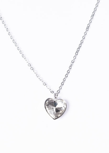 Collar forcet 50cm con dije corazón cristal blanco - Acero quirúrgico
