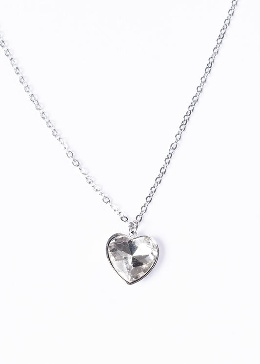 Collar forcet 50cm con dije corazón cristal blanco - Acero quirúrgico