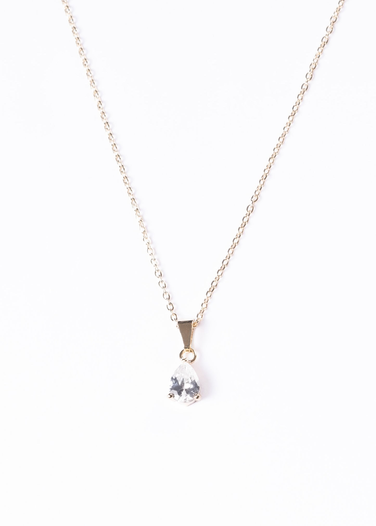 Collar con dije gota zirconia - Acero quirúrgico enchapado en oro