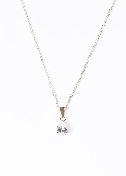 Collar con dije gota zirconia - Acero quirúrgico enchapado en oro